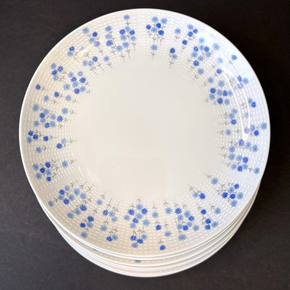 8 Sheffield Rhapsody #503 Blue Floral 6.25" Dessert Appetizer Plate MCM Japan
